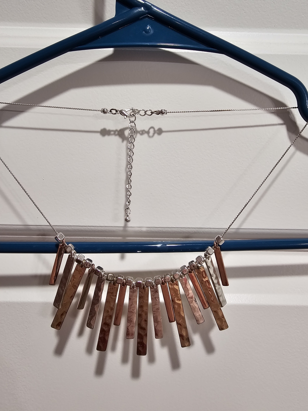 Source Unknown Silver Chain Necklace with Rose Gold and Copper Bar Pendants